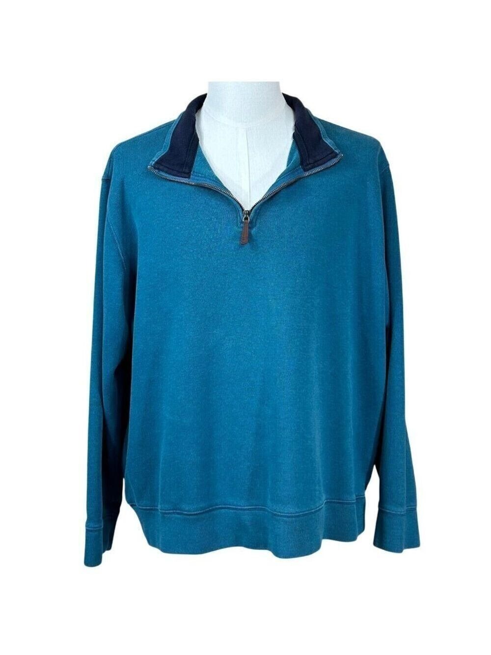 Lands' End Men's Blue 1/4 Zip Cotton Pullover Sweater Size XXL
